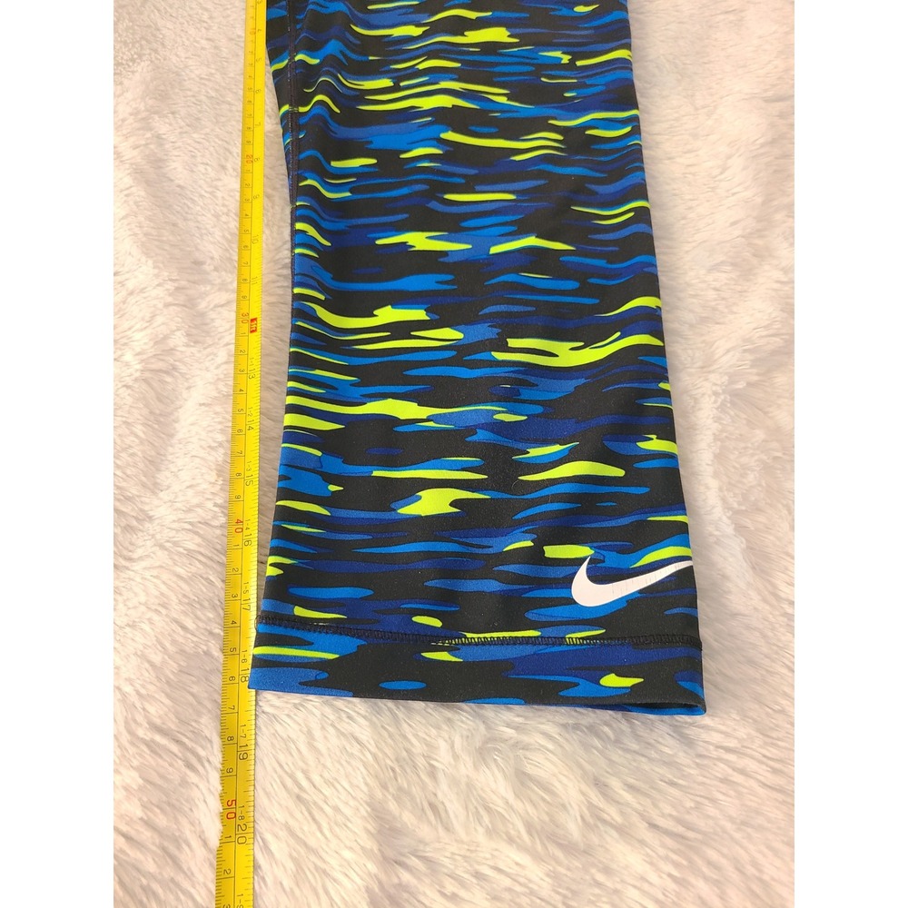 Nike Pro Womens Camo Compression Leggings Blue Yellow Capris 729415-480 Large - Picture 3 of 6